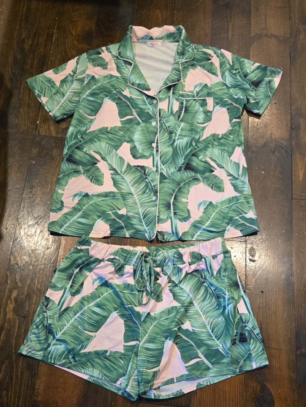 Ekouaer XL Tropical Palm Leaf Rayon Pajama Lounge Set